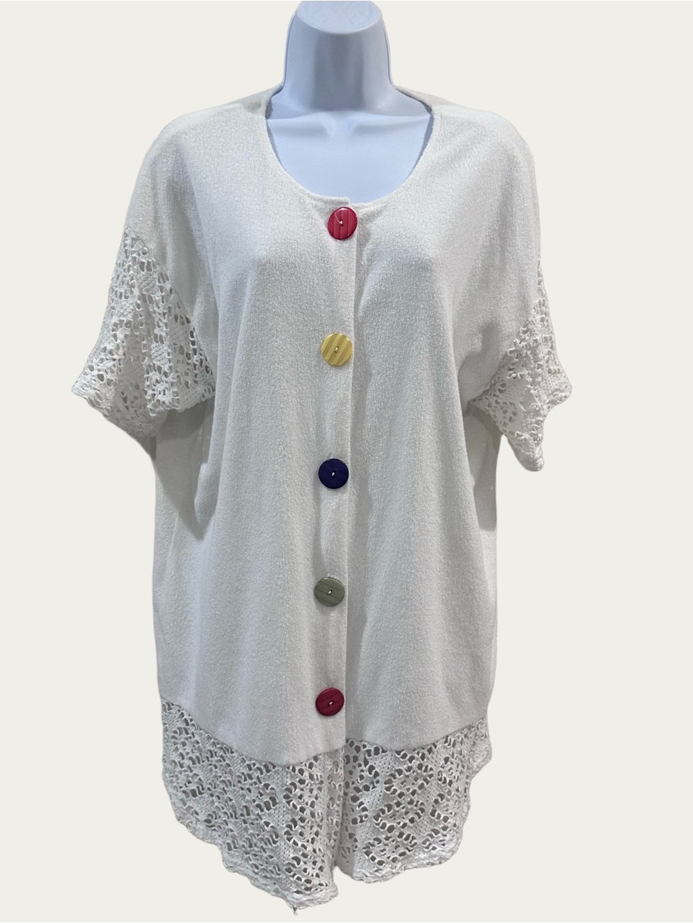 Michele Leslie Vintage White Lace Button-Front Coverup Multi-color Buttons Large